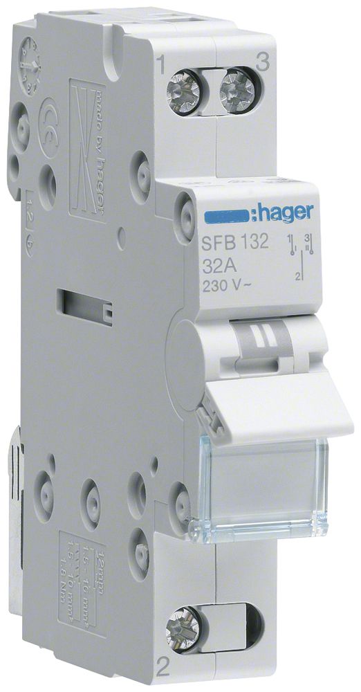 REG-Wechselschalter Hager SFB 32A 230V 0 Schliesser 0 Öffner 1 Wechsler 1TE