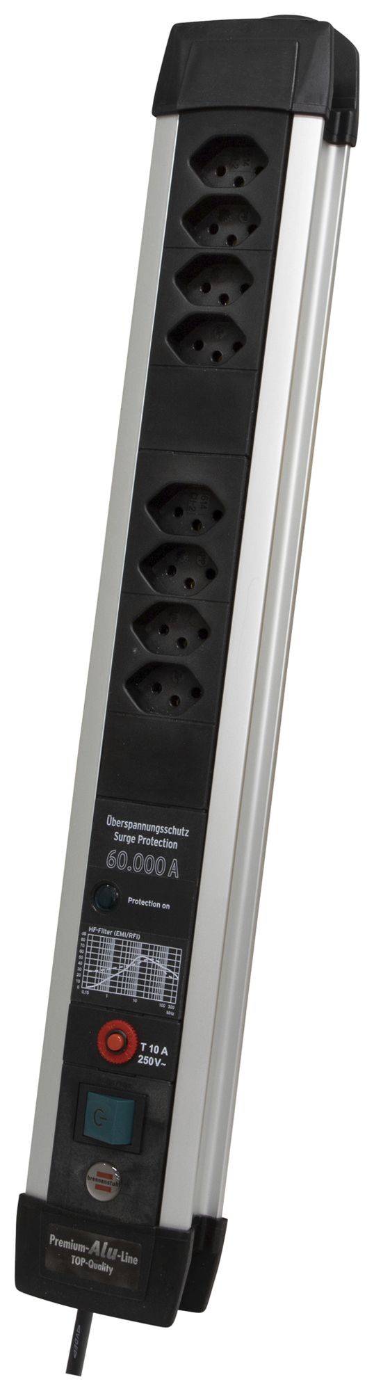 Prise multiple Premium-Protect-Line interrupteur max.60000A 8×T13 3m alu/no