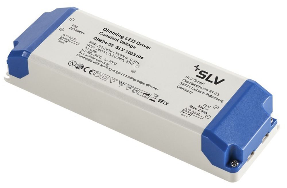 Alimentation LED SLV 12…50W OUT:24V 500…2080mA VAR 184×61×32mm