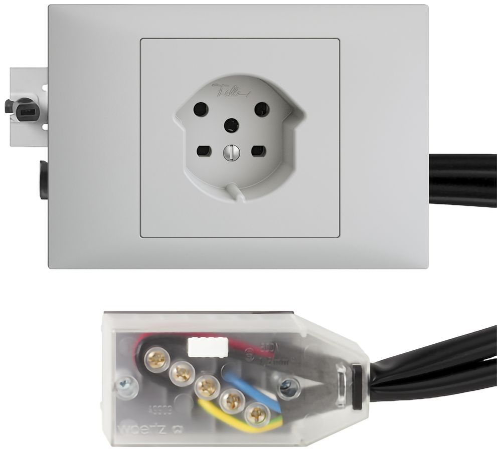 EB-Steckdose EDIZIOdue T15 hellgrau 45…69mm für Flachkabel Technofil