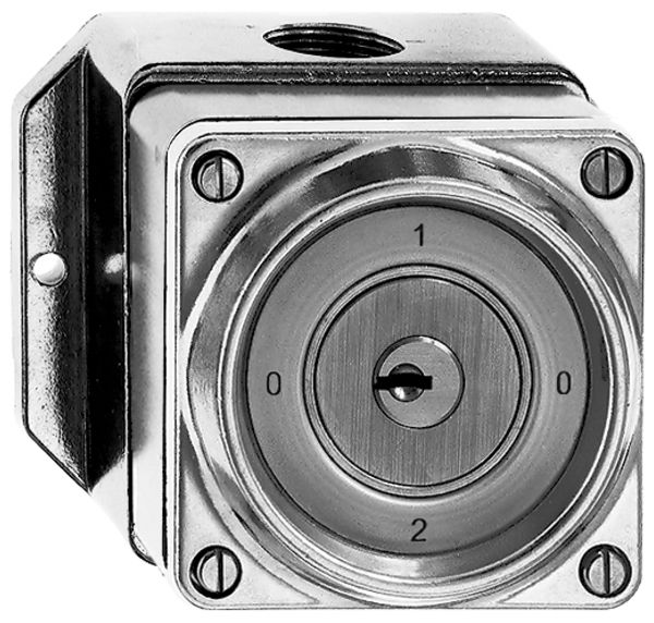 Interrupteur rotatif AP hum.2/2P Al nature avec serrure de sûreté