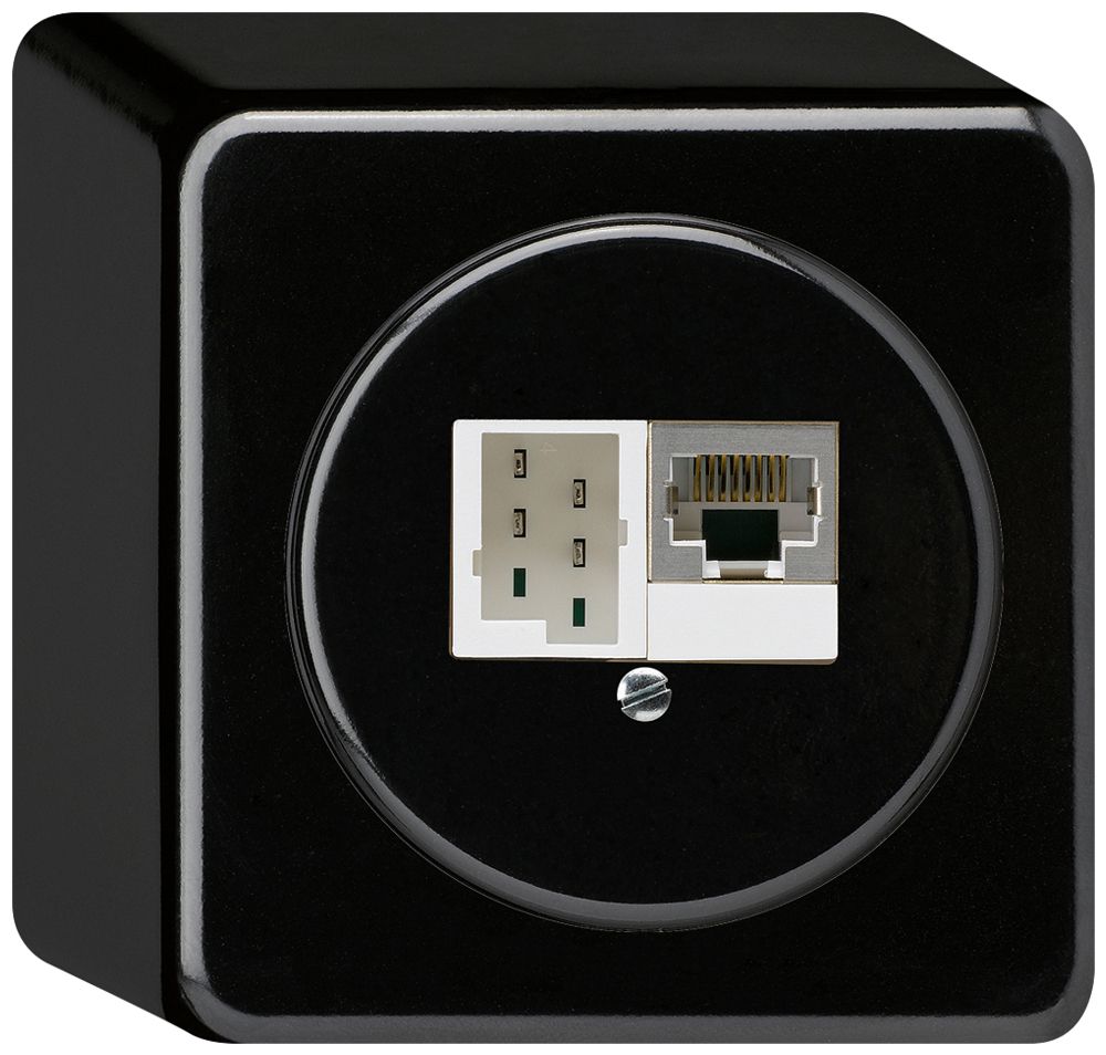 AP-Anschlussdose basico 1×RJ45s+1×TT83 schwarz