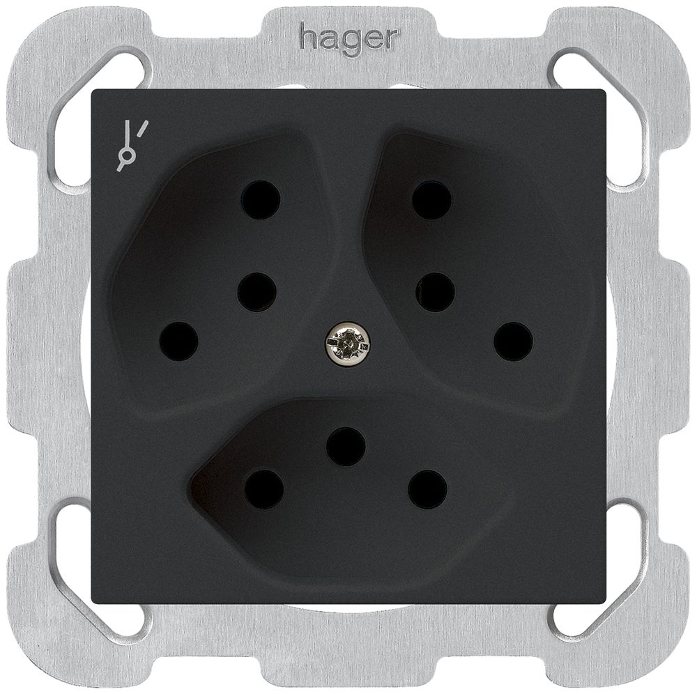 UP-Steckdose kallysto 3×T13/1 schwarz mit Kinderschutz mit Befestigungsplatte