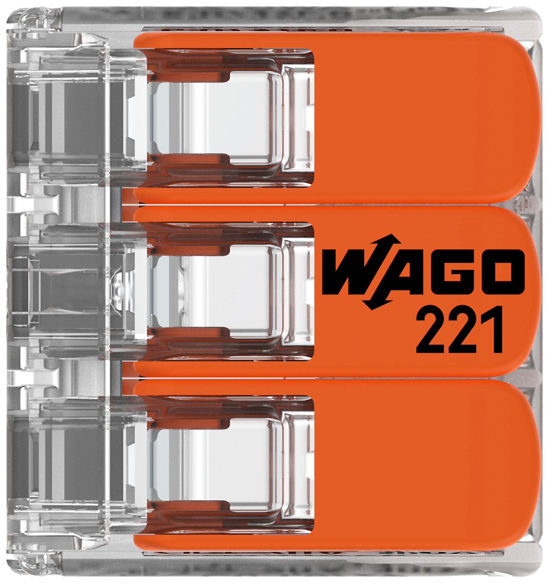 Morsetto di connessione WAGO 221 3×0.2…4mm² leva 32A 450V arancione trasparente
