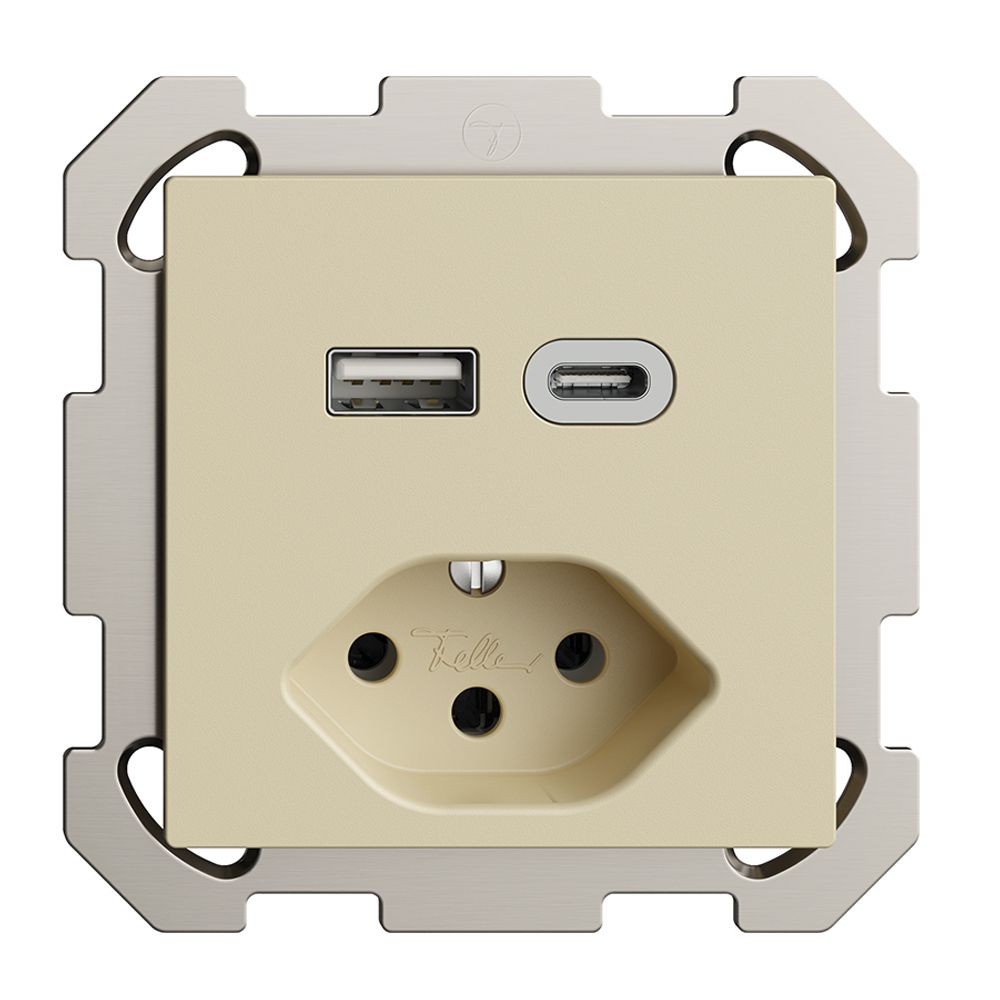 Prise ENC USB type A+C + type 13 Feller EDIZIOdue FM 230V 3000mA vanille