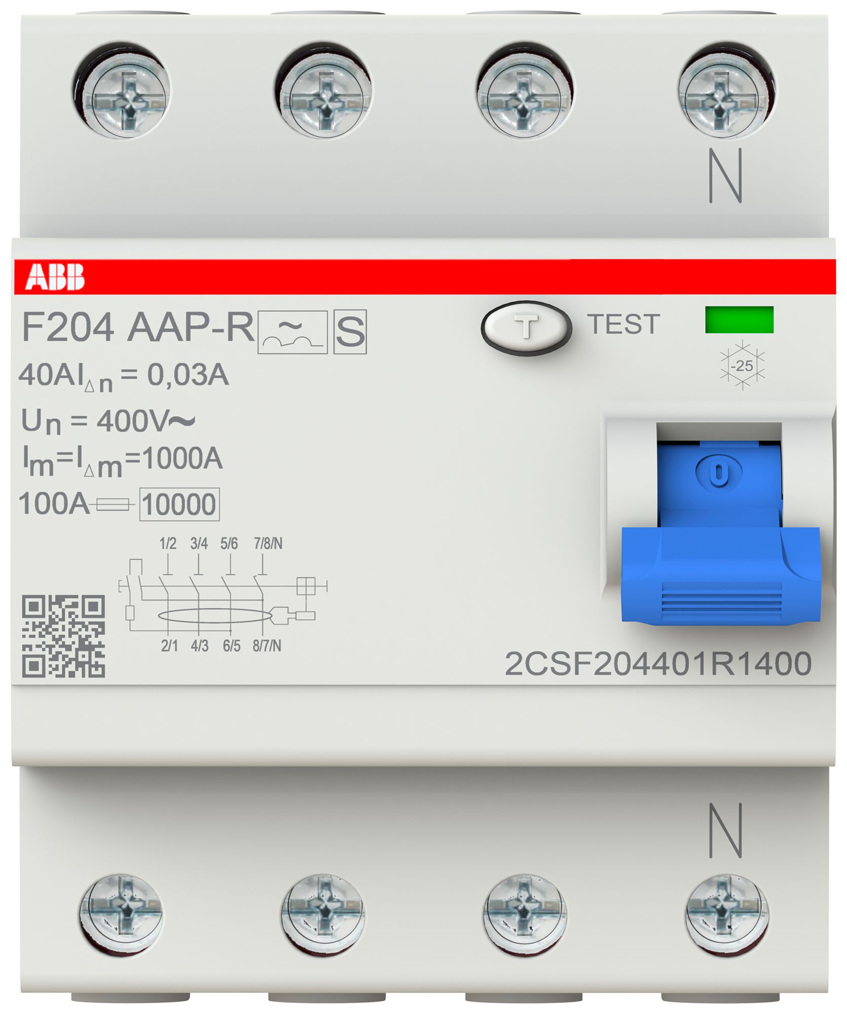 Fehlerstromschutzschalter ABB 30mA 40A 3P+N F204A-40/0.03 AP-R