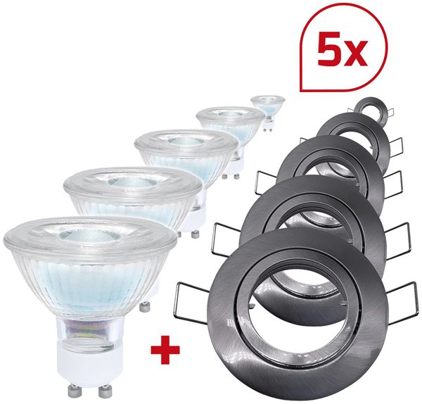 EB-LED-Spot DOTLUX MINI GU10 6W 410lm 3000K IP40 MB DIM Silber 5er Set