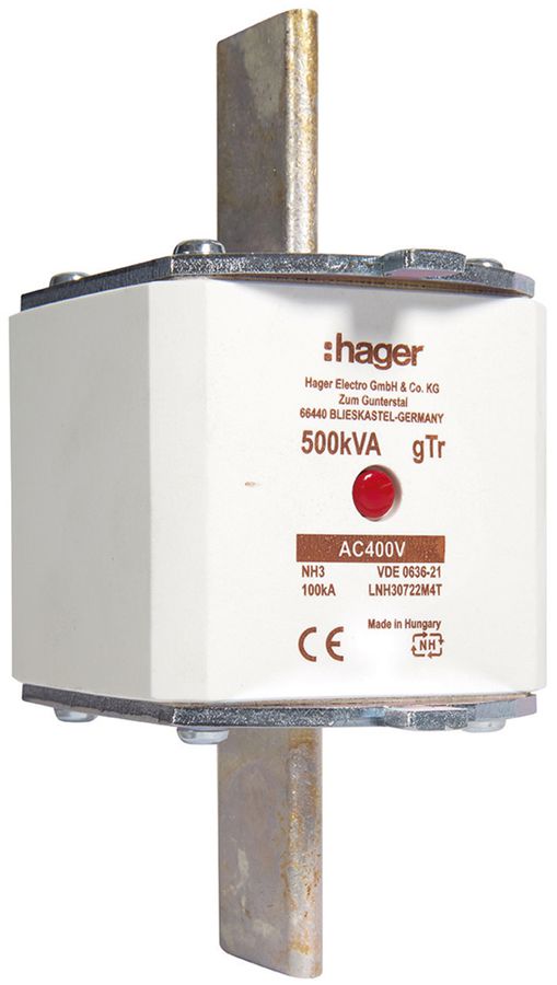 Fusibile HPC Hager DIN3 400VAC 722A 500kVA gTr segnalatore centrale inox.
