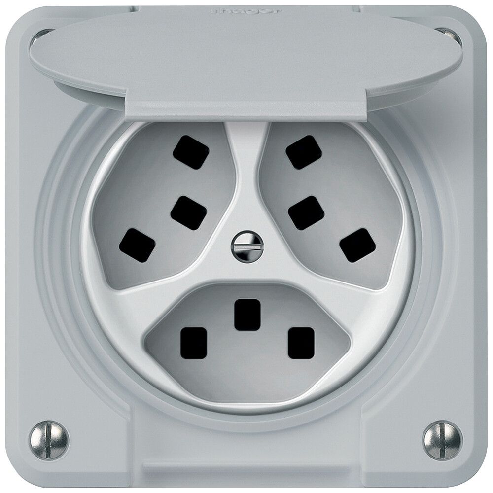UP-Steckdose robusto 3×T23 16A 250V 86×86mm IP21 grau