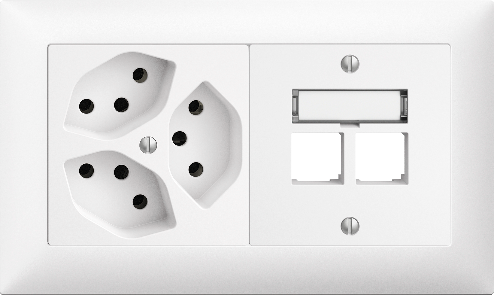 UP-Kombination Edue 1x2 ws, 3xT13 + Montageset S-One f.2xRJ45 gerade