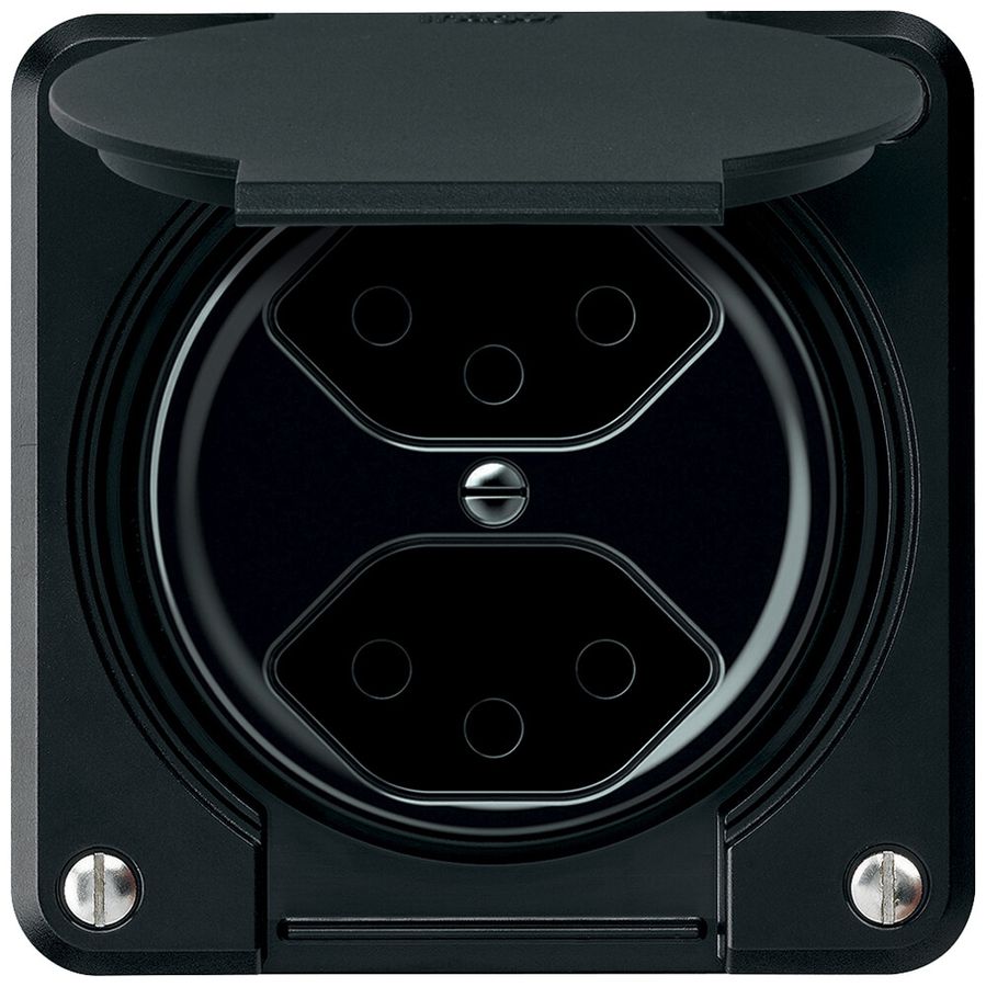UP-Steckdose FI robusto 1×T23 30mA 16A 250V 86×86mm IP21 schwarz