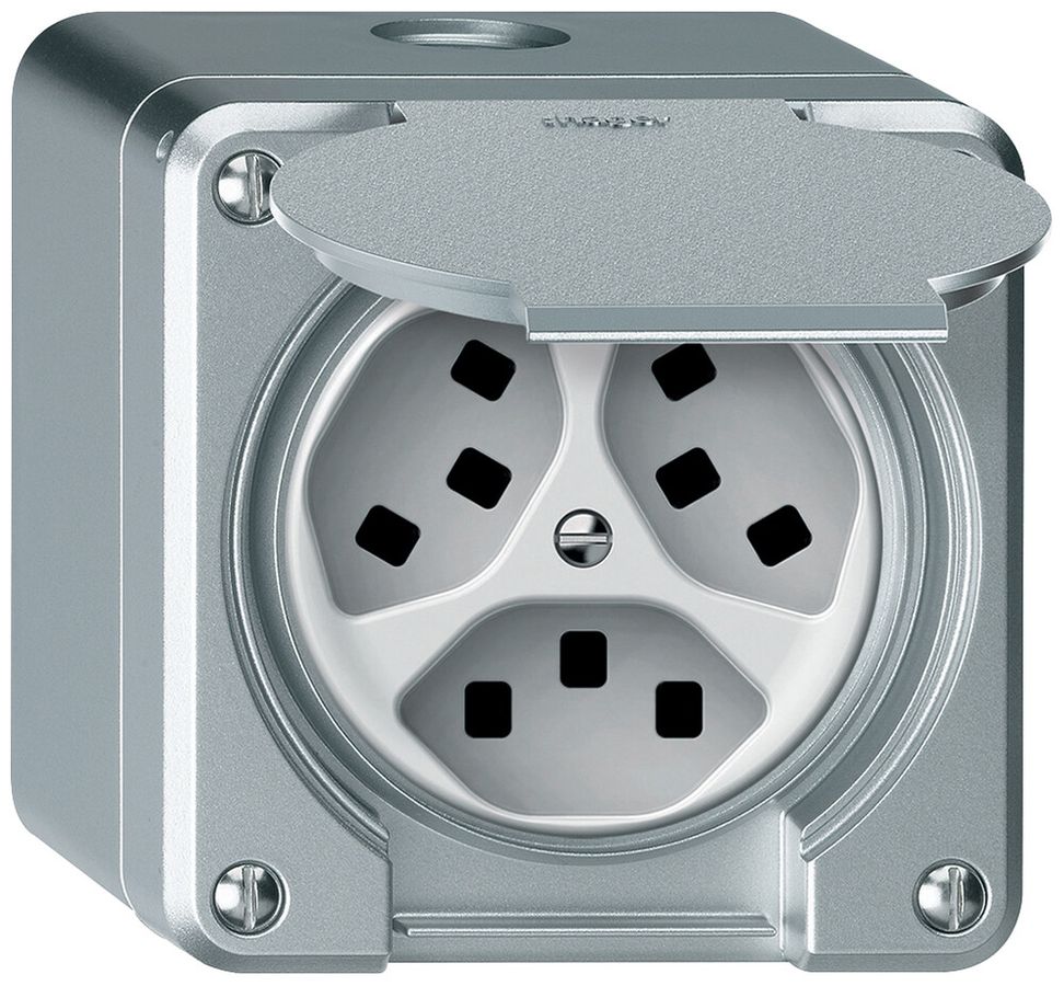 Presa AP robusto 3×T23 16A 250V 86×86mm IP21 alluminio