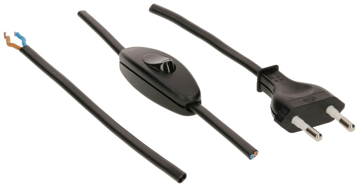 Anschlusskabel MH PVC 2.5A 230V 2×0.75mm² Typ 26-frei mit Schalter 2m sz