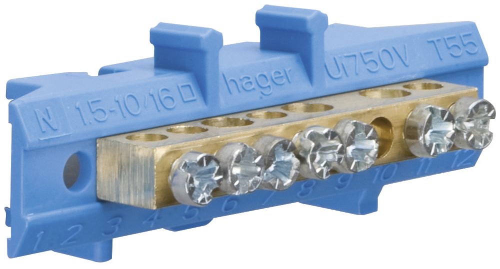 Barrette à bornes neutre Hager 3×16/4×10mm²