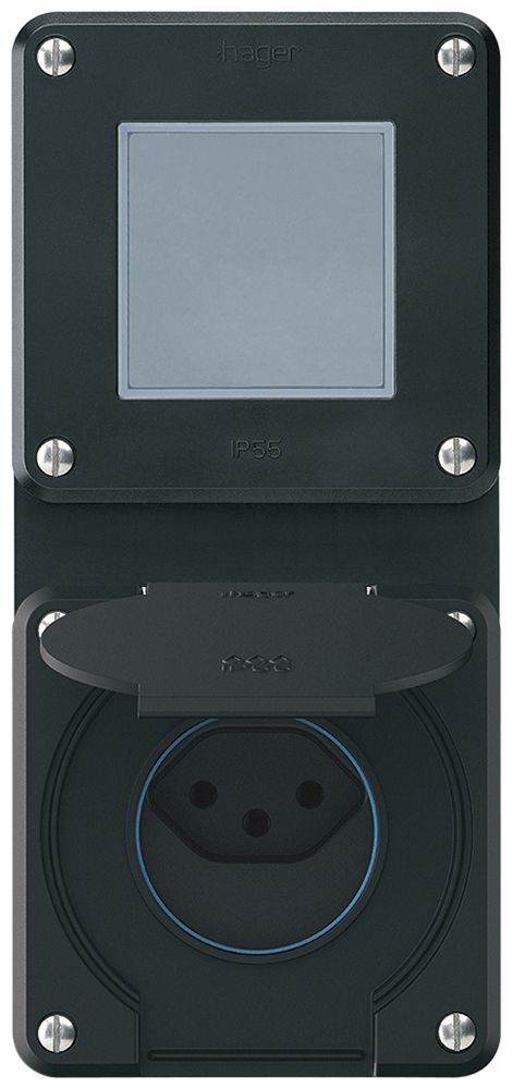 UP-Kombination robusto 2×1, Schalter Schema 3/Steckdose T13 IP55 schwarz