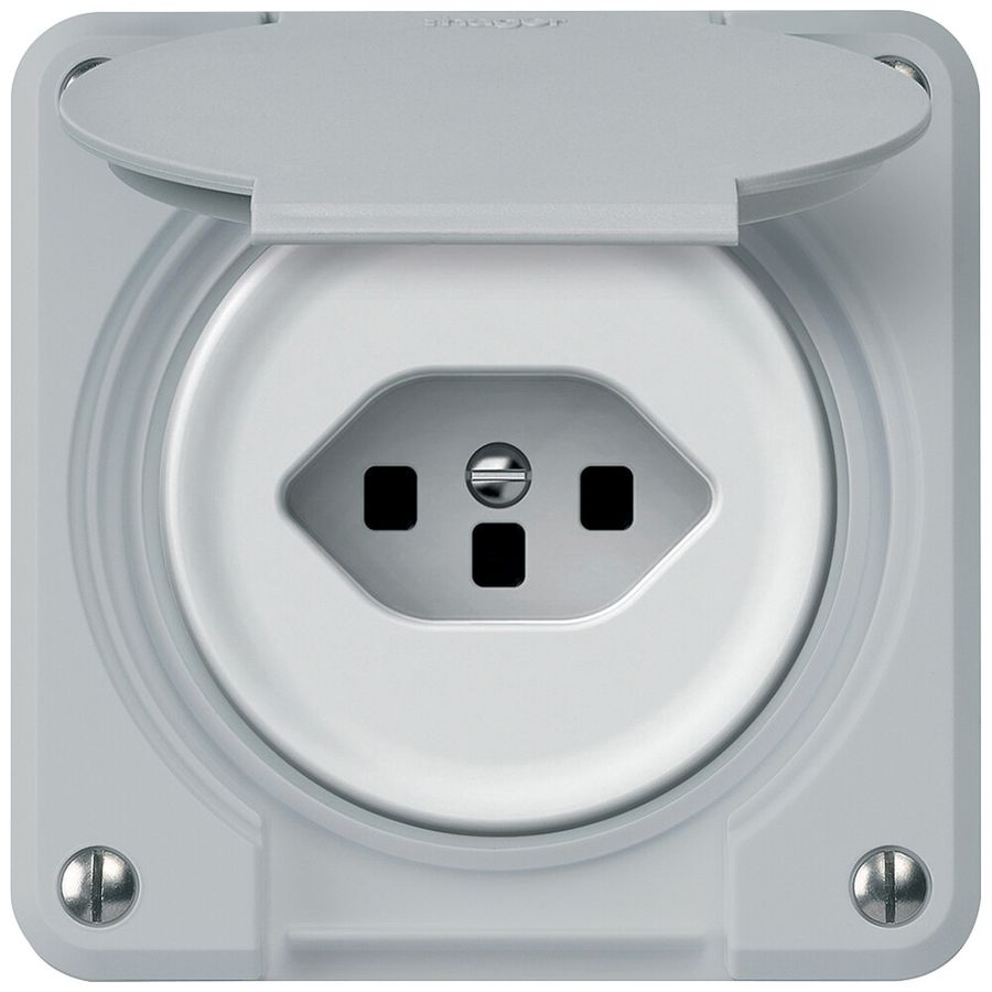 UP-Steckdose robusto 1×T23 16A 250V 86×86mm IP21 grau