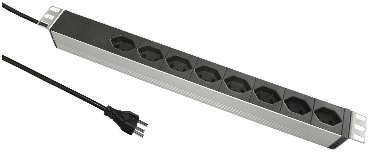 Presa multipla 19" Elcase, 8×T23, 3m T23, 1UA, Al nero