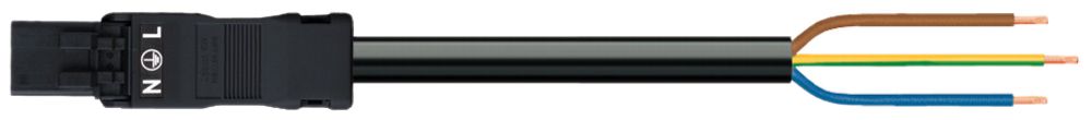 Anschlussleitung WAGO 3×1.5mm² 16A 250V 1m Cod.A Stecker-freies Ende schwarz