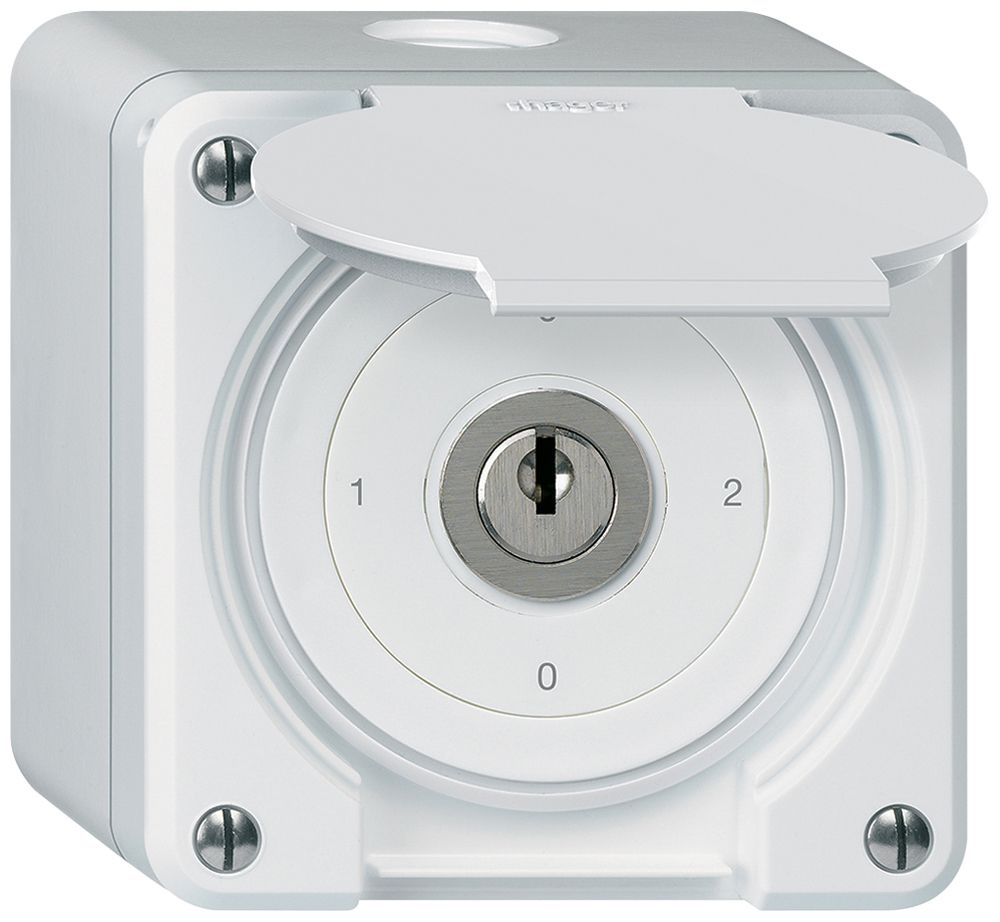 Interrupteur à clé AP avec clapet robusto IP55 S2/1P blanc