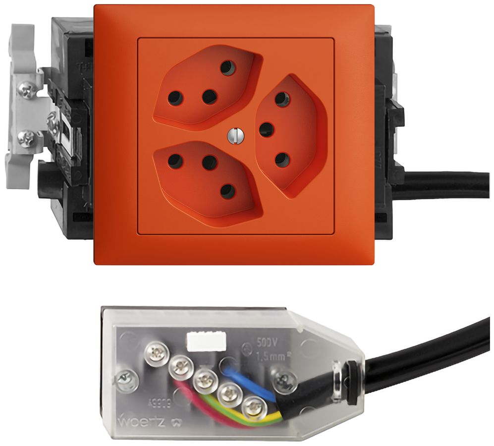 Prise INC EDIZIOdue 3×T13 L1 53mm Snap orange pour Technofil