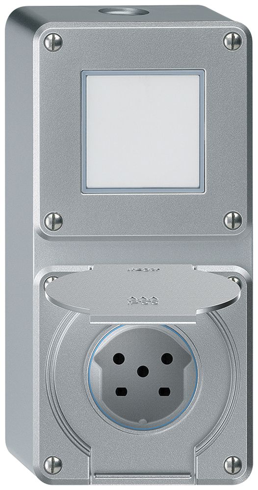 Combinazione AP robusto 2×1, interruttore schema 3/presa T15 IP55 alluminio