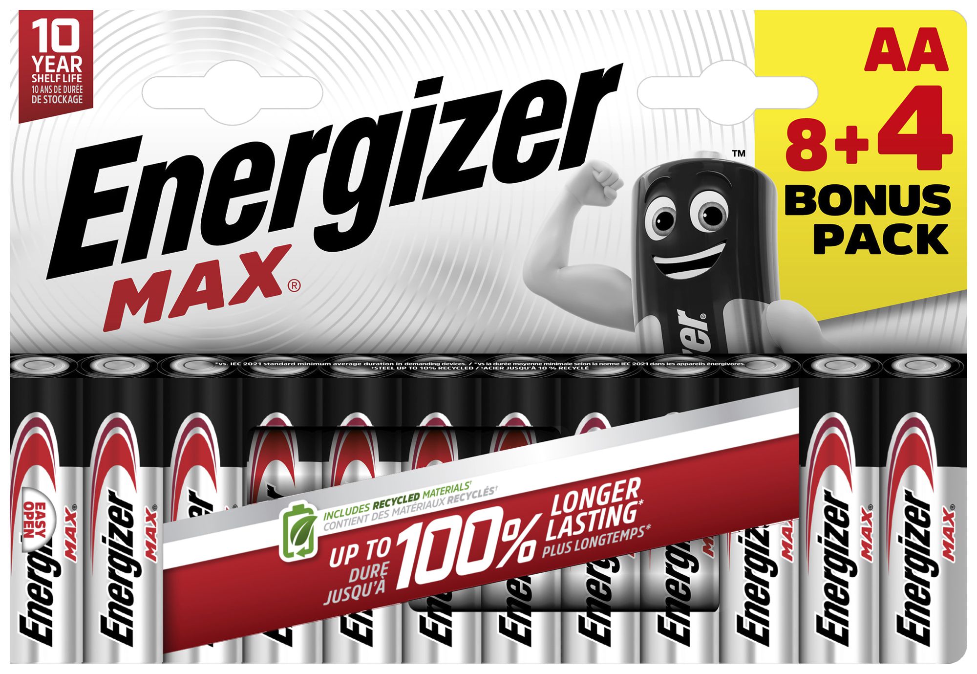 Pile Energizer alcaline Aktion Max AA, LR 6, E91, blister à 8+4 pièces