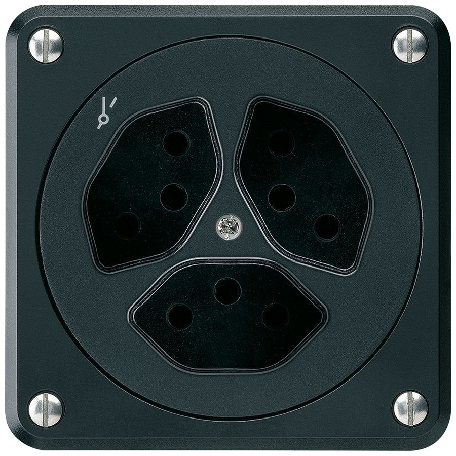 UP-Steckdose robusto 3×Typ 13/1 schwarz ohne Klappdeckel für Kombination