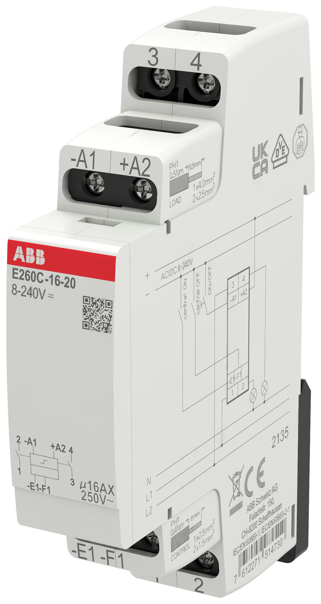 Teleruttore ABB E260C-16-20 1UM 8…240VUC/16A 4000W 2Ch