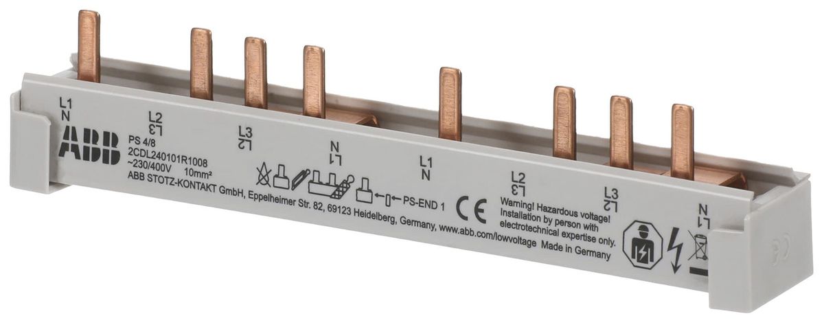 Kammschiene ABB pro M compact PS4/8 4P/3LN 10mm² 80A 138mm grau