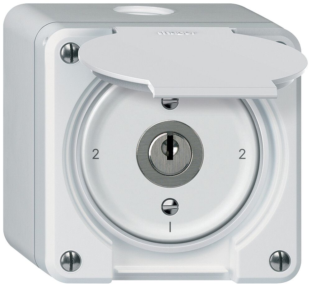 AP-Schlüsselschalter robusto Wechselschalter 16A 250V 86×86mm weiss