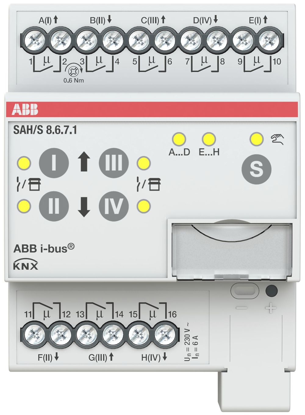 Attuatore-commutatore combinato KNX AMD ABB SAH/S8.6.7.1, 8-volte, 6A