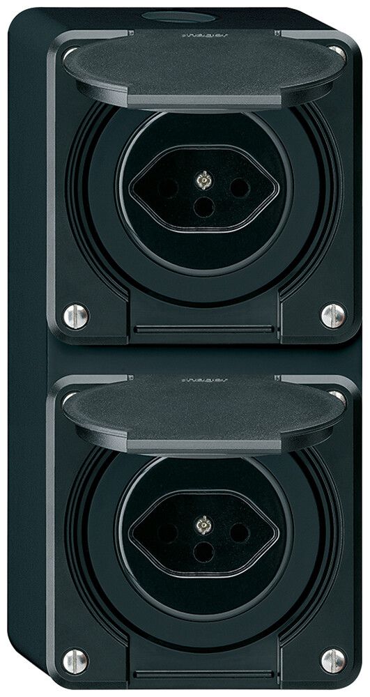 AP-Kombination Hager robusto I-I vertikal Typ 13+Typ 13, schwarz