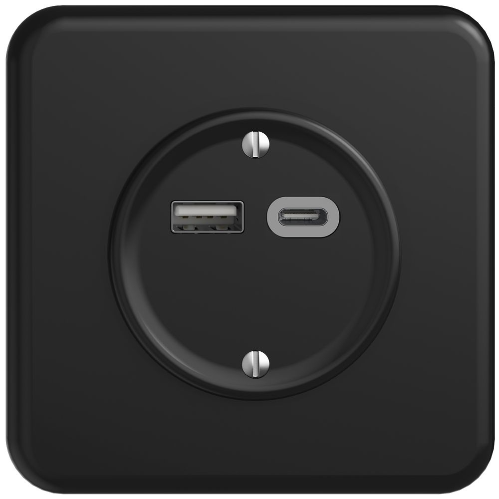 Prise ENC USB 18W type A + type C Feller STANDARDdue QMI 230V 3600mA noir