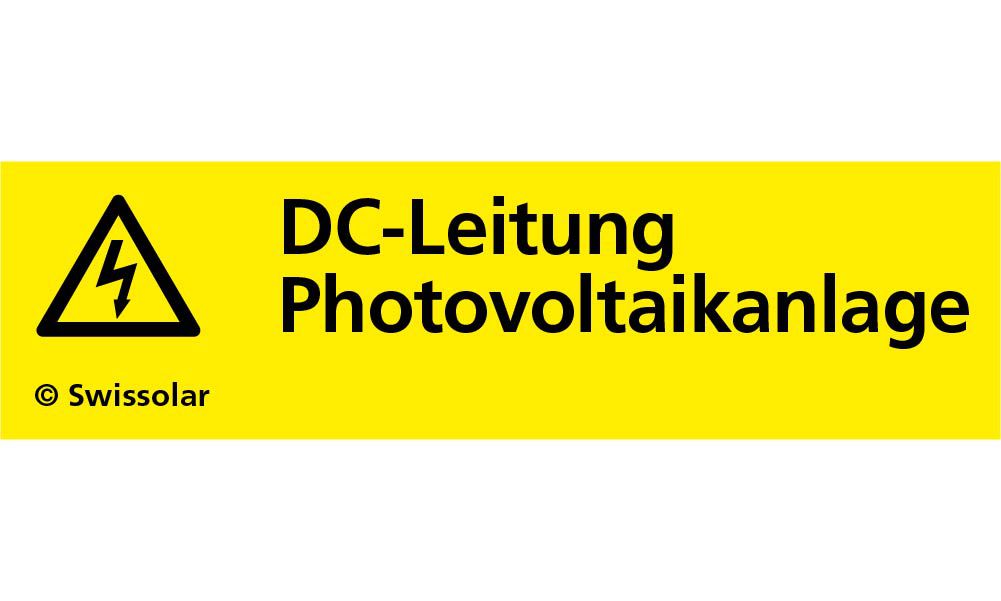 Warnaufkleber Swissolar "DC-Leitung Photovoltaikanlage" Deutsch