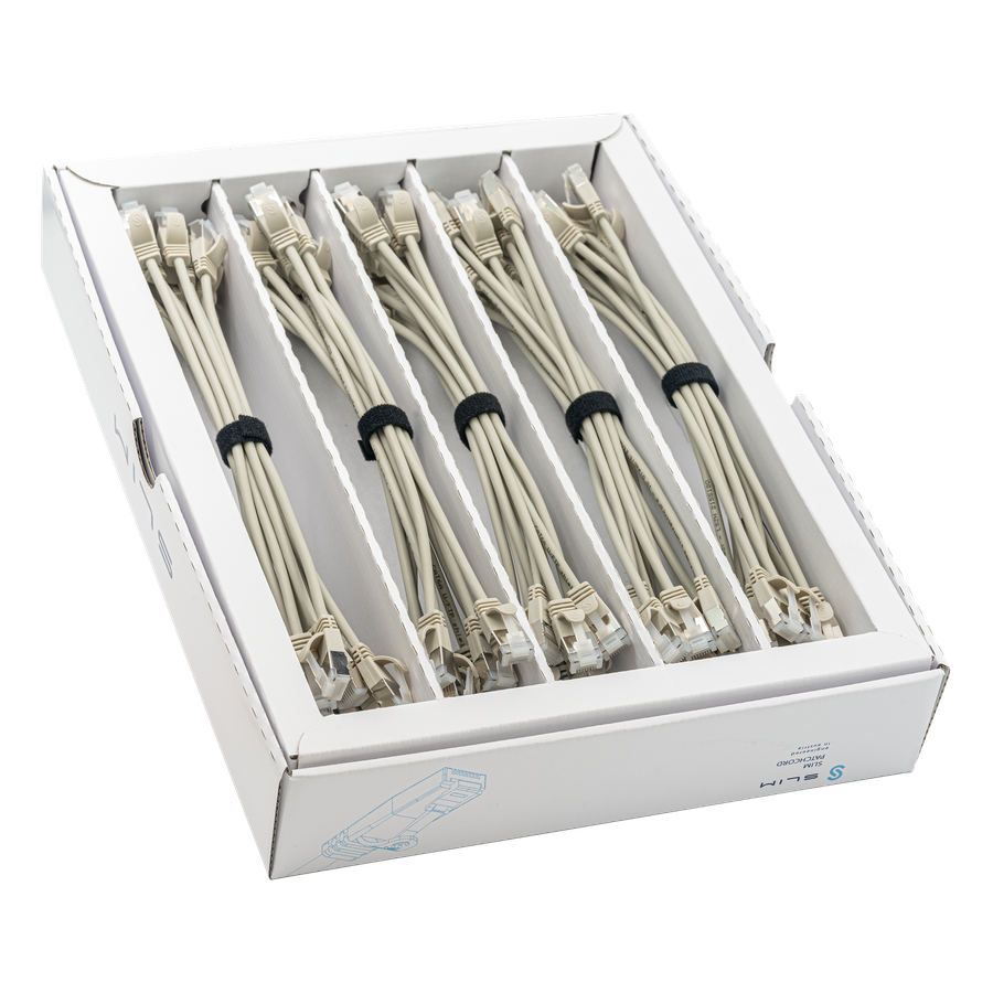 SLIM Patchkabel: 25cm, grau, 50-Pack Cat.6A, U/FTP, LSOH, Klinke unbrechbar