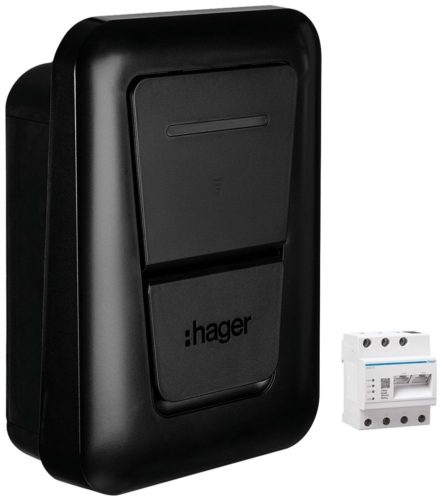 Ladestation Hager witty solar II 3-phasig 22kW 250×370×150mm mit Buchse