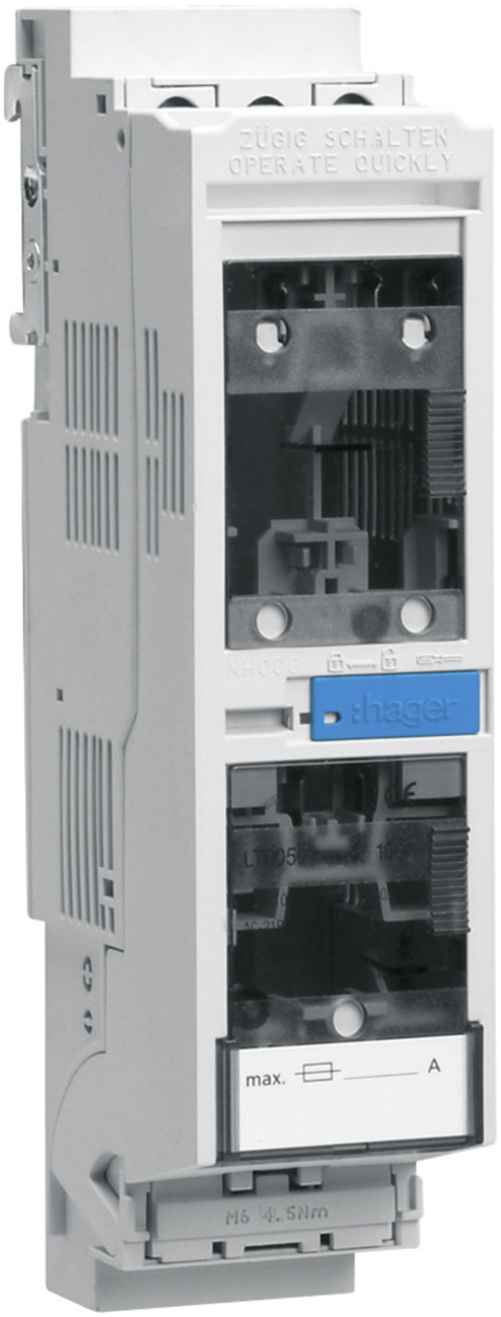 Coupe-circuit sectionneur HPC Hager DIN000 690VAC 100A rail DIN sortie haut/bas