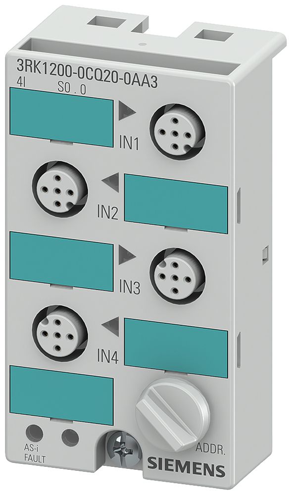 Module compact ASi Siemens 3RK1 K45 4×DI (≤200mA) avec raccords M12 IP67