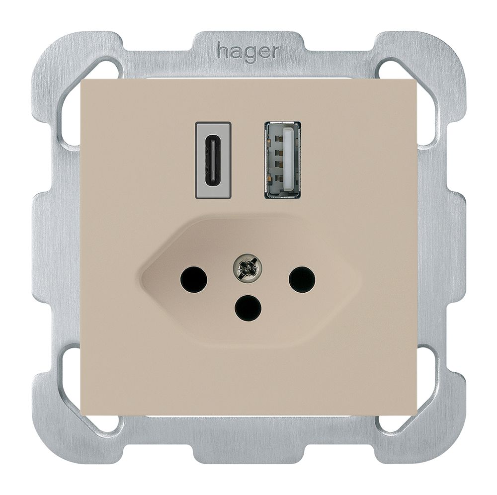 Prise de charge USB ENC kallysto 18W PD 1×type A 1×type C T13 plaque fix. beige