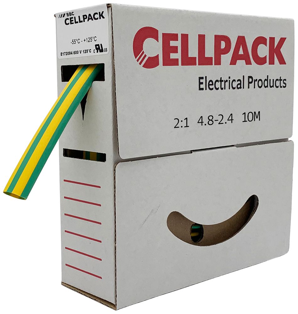 Schrumpfschlauch SB 2:1 6.4…3.2mm Box 10m grün/gelb