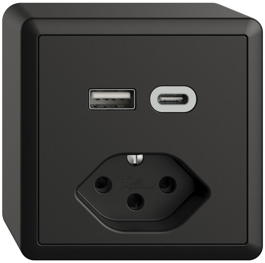 Prise AP USB type A+C + type 13 Feller EDIZIOdue FX54 230V 3000mA noir
