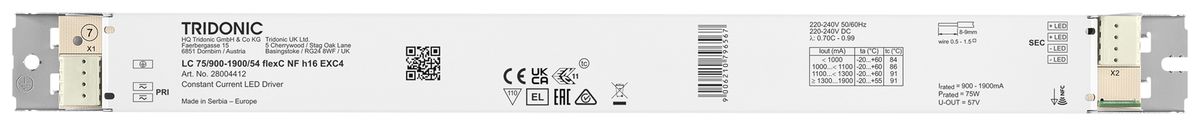 LED-Betriebsgerät Tridonic LC NFC EXC4 48.6…75.1W 15…54V 900…1900mA 360×30×16.3