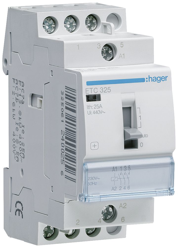 REG-Schütz Hager 230VAC 3 Schliesser 0 Öffner 25A mit Tag-/Nachtfunktion 2TE