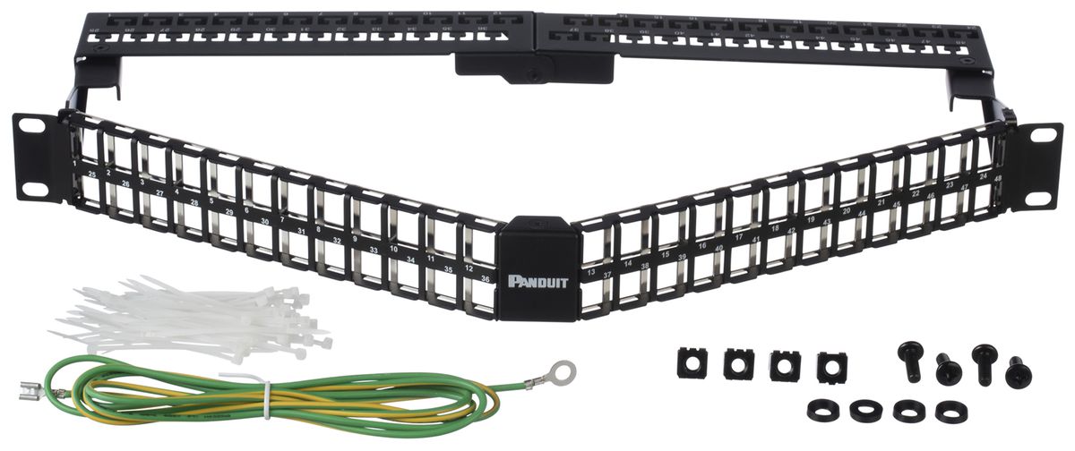 Patchpanel Panduit 48-Port Keystone 2HE, abgewinkelt, schwarz