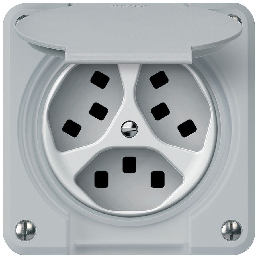 UP-Steckdose robusto 3×T23 16A 250V 86×86mm IP21 grau