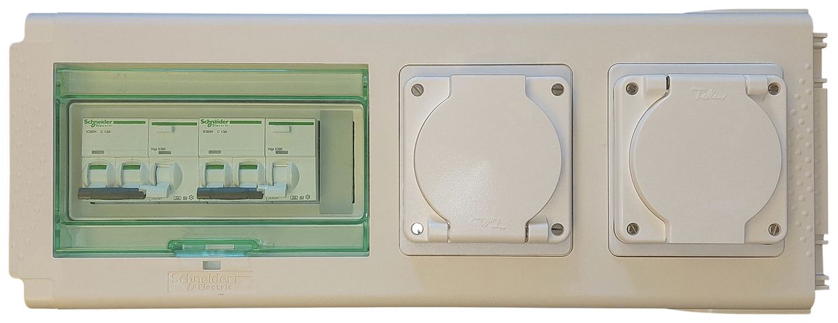 Abgangskasten Canalis KNB 32A mit 2×FI/LS C13A 30mA 10kA 2×(3×T13) 3L+N+PE