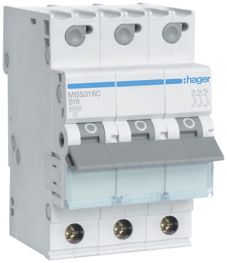 Disjoncteur Hager MCB quickconnect 3P 400V type B 16A Icn 6kA 3UM