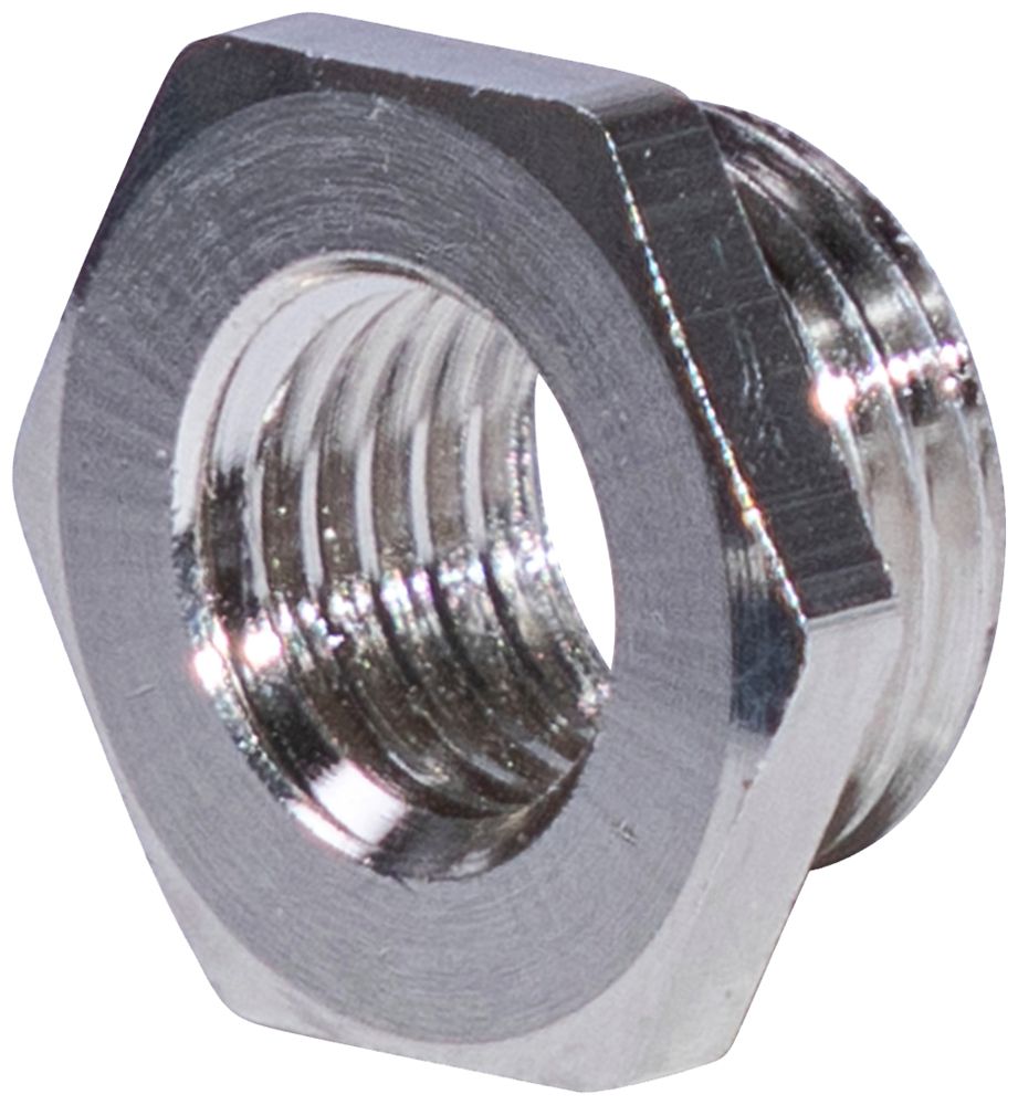 Reduktion 6-kant M16×1.5 aussen/M12×1.5 innen Messing vernickelt