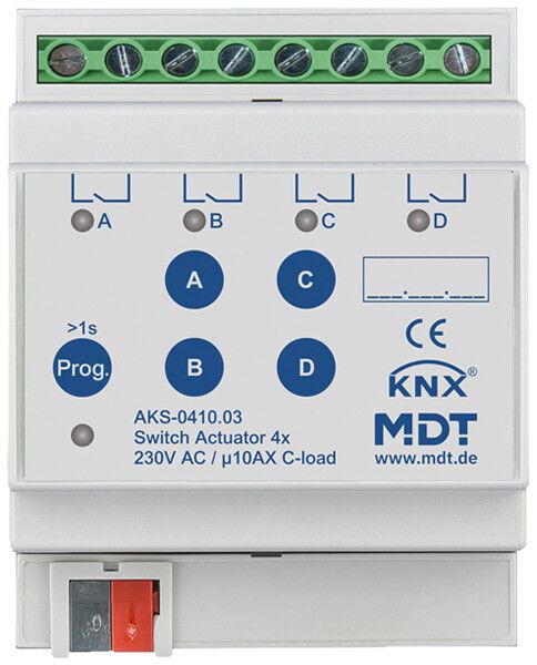 Actionneur-commutateur KNX AMD MDT AKS-0410.03 4-can 10A 230VAC 4UM