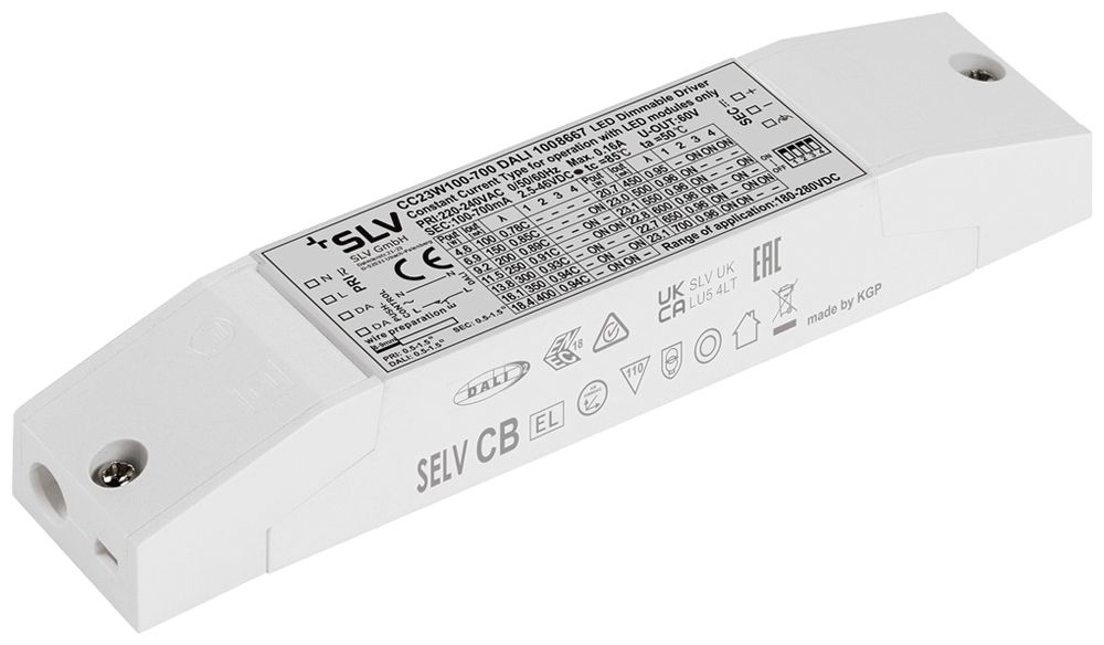 Alimentation LED SLV 4.6…23.1W 60V 100…700mA DALI 103.4×30×21mm